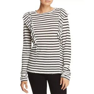 FRAME Ruffled Striped Linen Long Sleeve T-Shirt Tee Blouse Women's XS